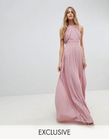 TFNC WEDDING Pleated Maxi Dress Vintage Rose Pink