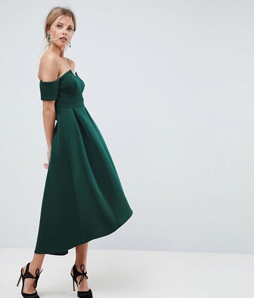 green bardot prom dress