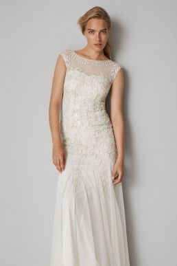 ASOS EDITION Lucy placement beaded wedding dress, Ivory - myonewedding.co.uk