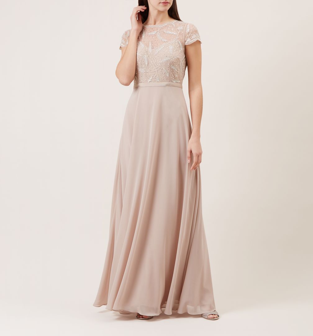 Hobbs Ollie Embroidered Bridesmaid Maxi Dress Sheer Pale Pink Blush