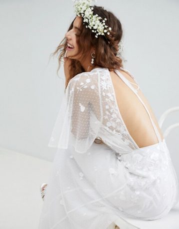 ASOS EDITION Wedding Floral Embroidered Dobby Mesh Flutter Sleeve Maxi Dress