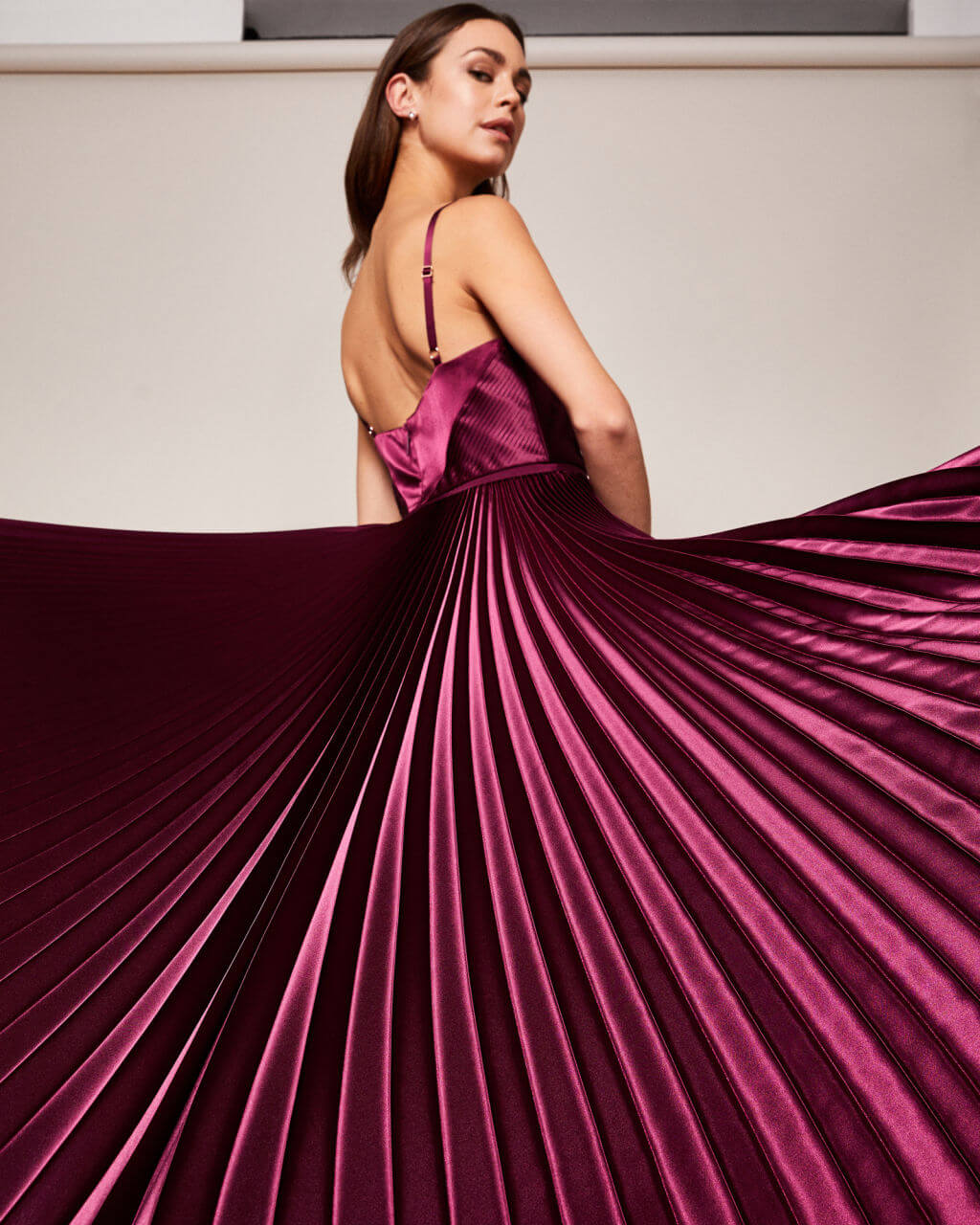 Ted Baker EFRONA Pleated Satin Maxi Dress, Deep Purple - myonewedding.co.uk