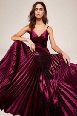 Ted Baker EFRONA Pleated Satin Maxi Dress Deep Purple