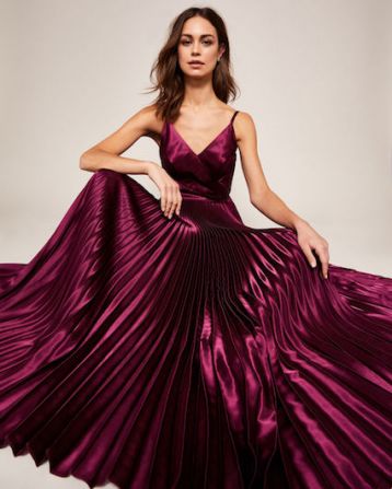 Ted Baker EFRONA Pleated Satin Maxi Dress Deep Purple