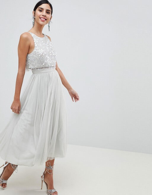 ASOS DESIGN Tulle Prom Midi Dress With Delicate Embellished Droplets ...