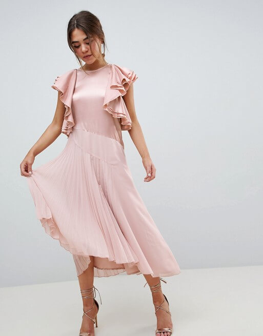 pink midi ruffle dress