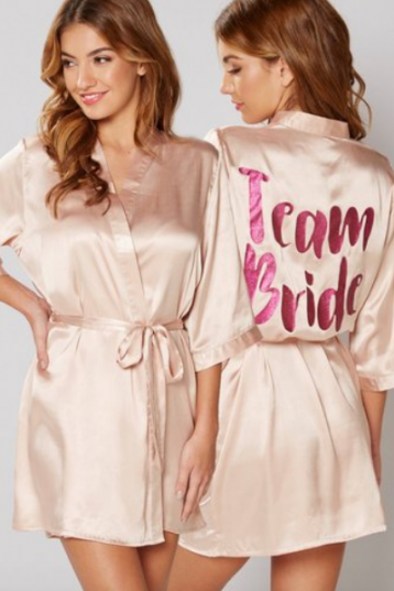 Satin Robe Team Bride Pink