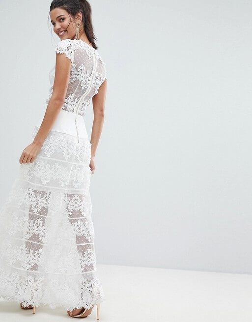 Bronx and Banco Lace Panel Maxi Dress, White - myonewedding.co.uk