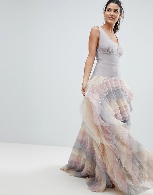 Bronx and Banco Rainbow Tulle Maxi Dress