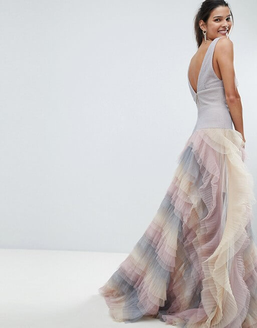 Bronx and Banco Rainbow Tulle Maxi Dress