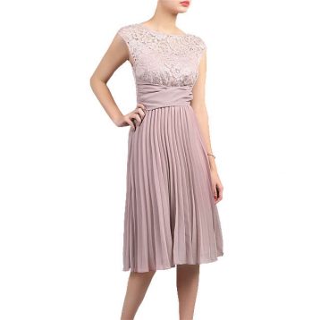 Jolie Moi Lace Bodice Pleated Short Bridesmaid Dress Mauve Lilac