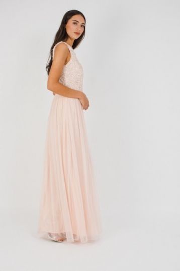 Lace & Beads Picasso Embellished Maxi Bridesmaid Dress, Pink - Image 2