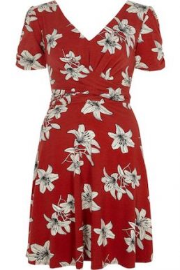 River Island Floral Twist Front Skater Dress Red White