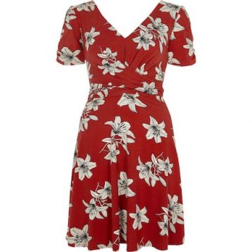 River Island Floral Twist Front Skater Dress Red White