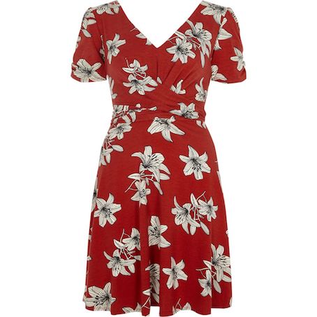 river island red and white dress