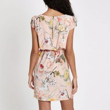 River Island Pink Floral Wrap Tie Side Mini Dress Multi Nude