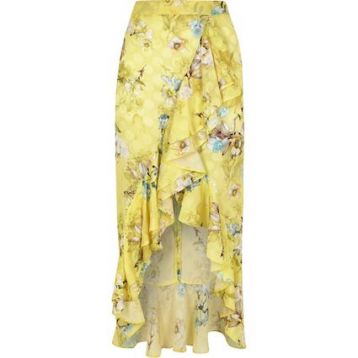 River Island Yellow Floral Frill Wrap Midi Skirt Yellow Multi