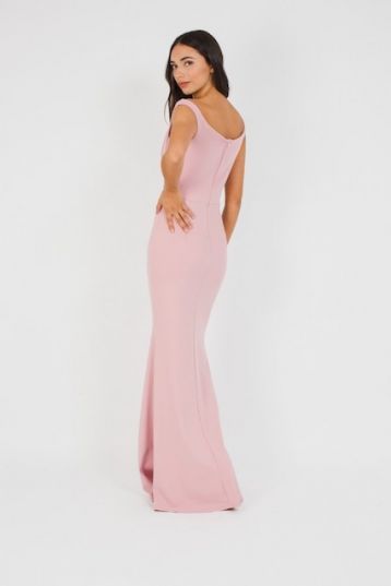 WalG Off Shoulder Grey Maxi Bridesmaid Dress Pink Blush