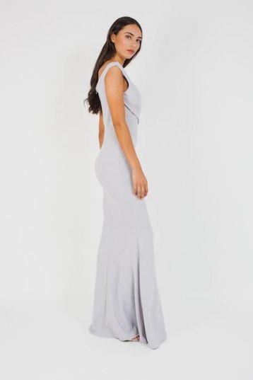 WalG Off Shoulder Grey Maxi Bridesmaid Dress Silver