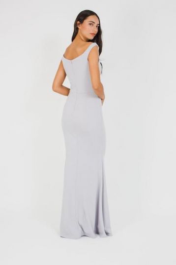 WalG Off Shoulder Grey Maxi Bridesmaid Dress Silver