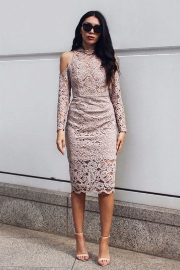 TFNC Kay Taupe Lace Sleeve Dress, Pink/Blush - Image 2