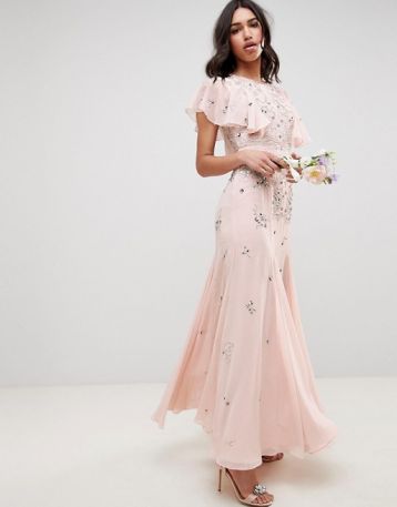 ASOS DESIGN Bridesmaid Embellished Sleeve Maxi Dress Blush Pink