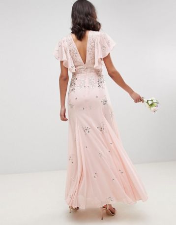 ASOS DESIGN Bridesmaid Embellished Sleeve Maxi Dress, Blush/Pink - Image 2