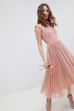 ASOS DESIGN Bridesmaid Embroidered Midi Dress Rose Pink