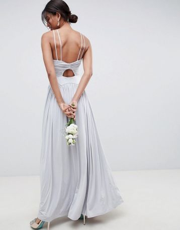 ASOS DESIGN Bridesmaid Ruched Maxi Dress Silver