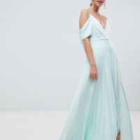 ASOS DESIGN Cold Shoulder Cowl Pleated Maxi Dress Mint myonewedding