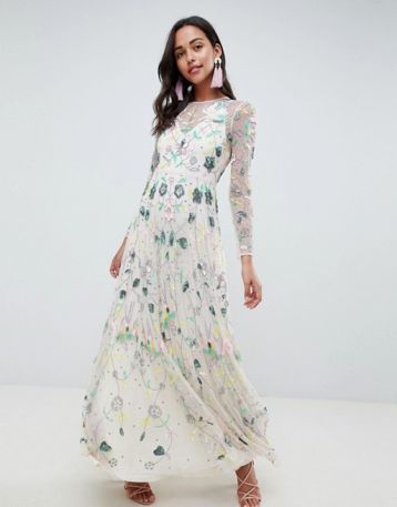 ASOS EDITION Delicate Floral Embellished Maxi Dress White Multi