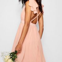 Boohoo Chiffon Pleated Midi Dress Pale Pink myonewedding