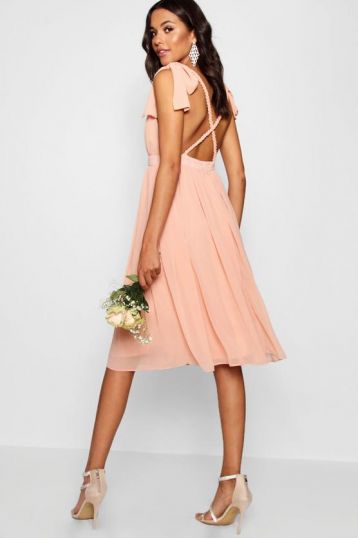 Boohoo Chiffon Pleated Midi Dress Pale Pink