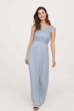 H&M Lace Pleated Maxi Bridesmaid Dress Lilac Pale Blue