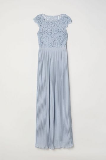 H&M Lace Pleated Maxi Bridesmaid Dress Lilac Pale Blue