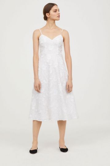 H&M Midi Dress With Embroidery White