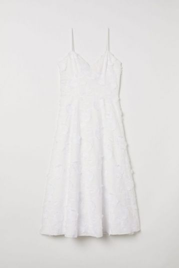 H&M Midi Dress With Embroidery White