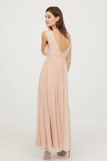 H&M V-Neck Bridesmaid Mesh Maxi Dress Powder Pink