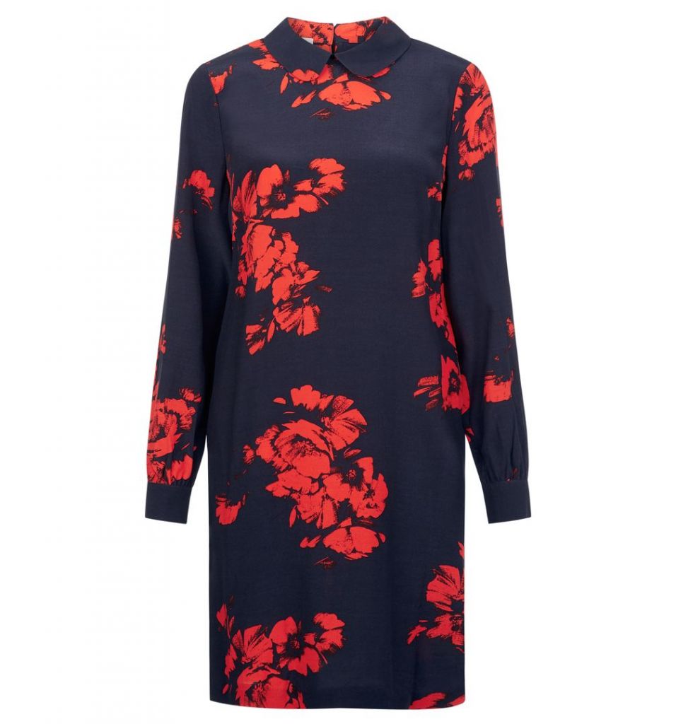 navy dress with red flowers