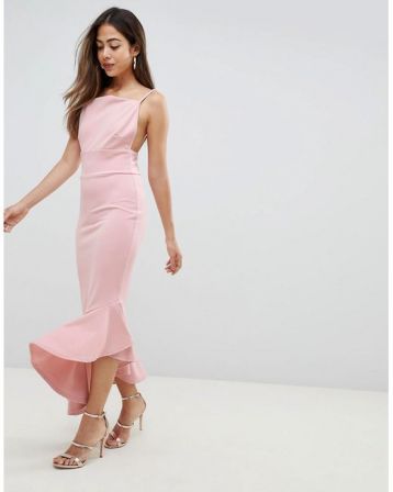 Missguided Scuba Crepe Strappy Maxi Dress Pale Pink