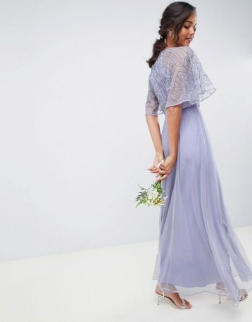 ASOS DESIGN bridesmaid embellished angel sleeve maxi dress Lilac