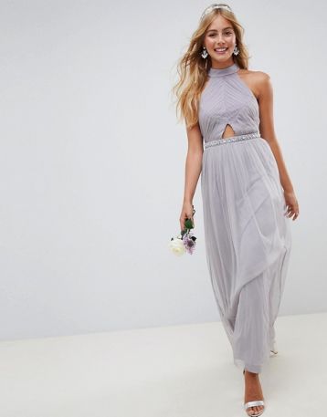 ASOS DESIGN Bridesmaid mesh embellished maxi dress Lilac