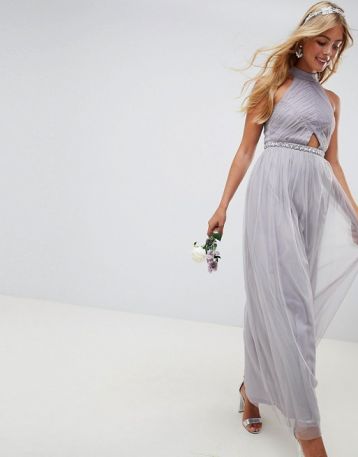 ASOS DESIGN Bridesmaid mesh embellished maxi dress Lilac