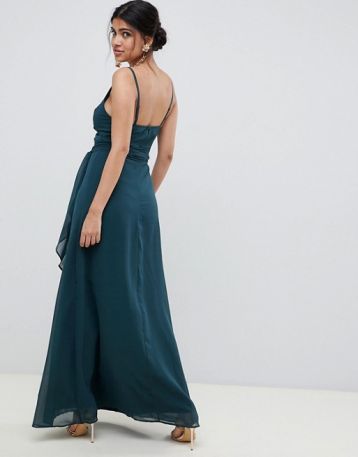 ASOS DESIGN cami wrap maxi dress with tie waist Forest Green