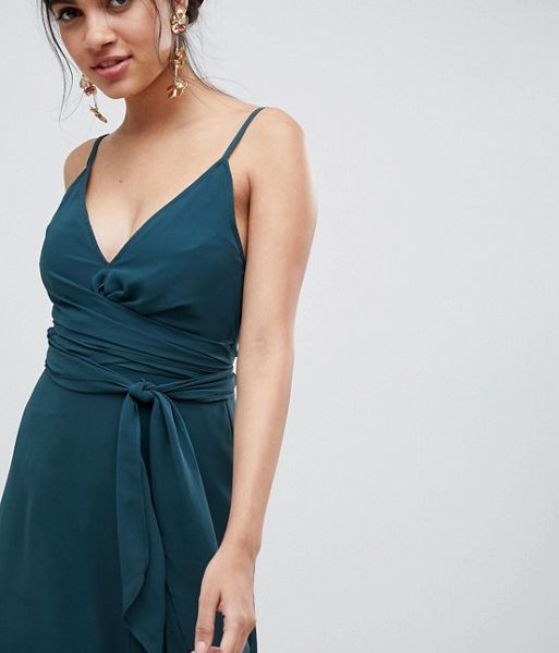 asos design cami wrap maxi dress with tie waist