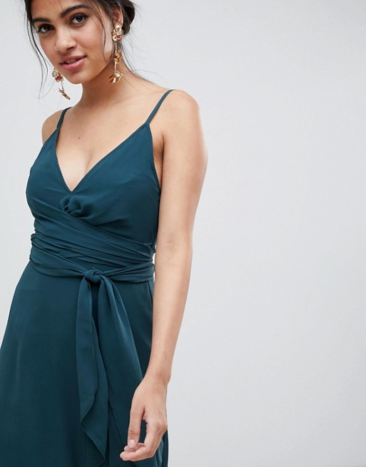 Asos design cami wrap midi dress hot sale with tie waist