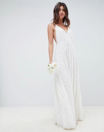 ASOS EDITION sequin cami wedding dress White