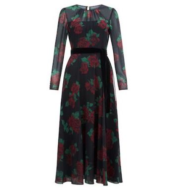 Hobbs Lolita Rose Print Dress Black Red