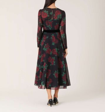 Hobbs Lolita Rose Print Dress Black Red