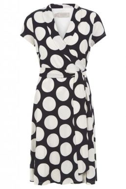 Hobbs April Wrap Spot Dress Navy Ivory